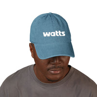 Denim Baseball Cap with "watts" Embroidery — Vintage Blue Adjustable Hat