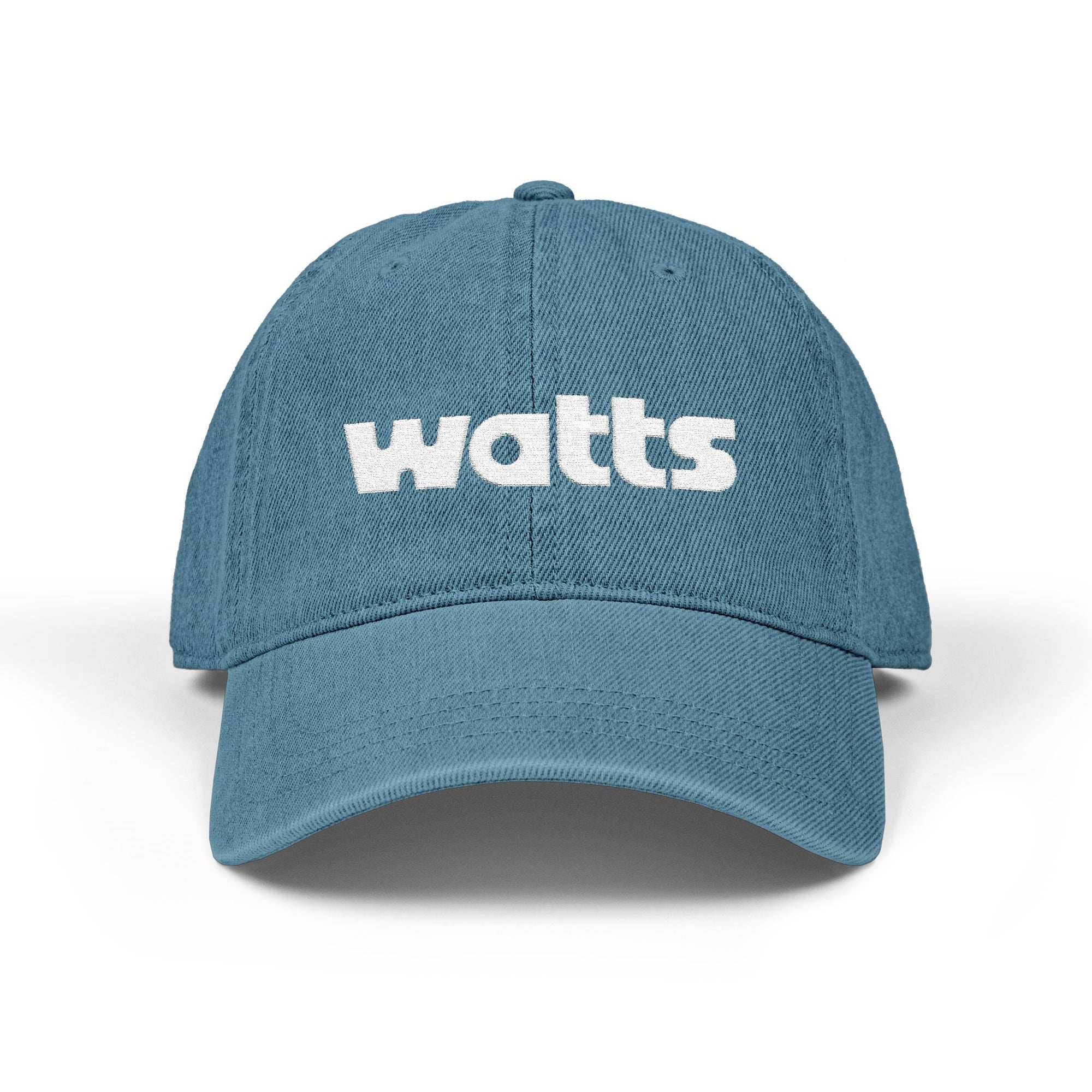 Denim Baseball Cap with "watts" Embroidery — Vintage Blue Adjustable Hat