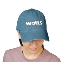 Denim Baseball Cap with "watts" Embroidery — Vintage Blue Adjustable Hat